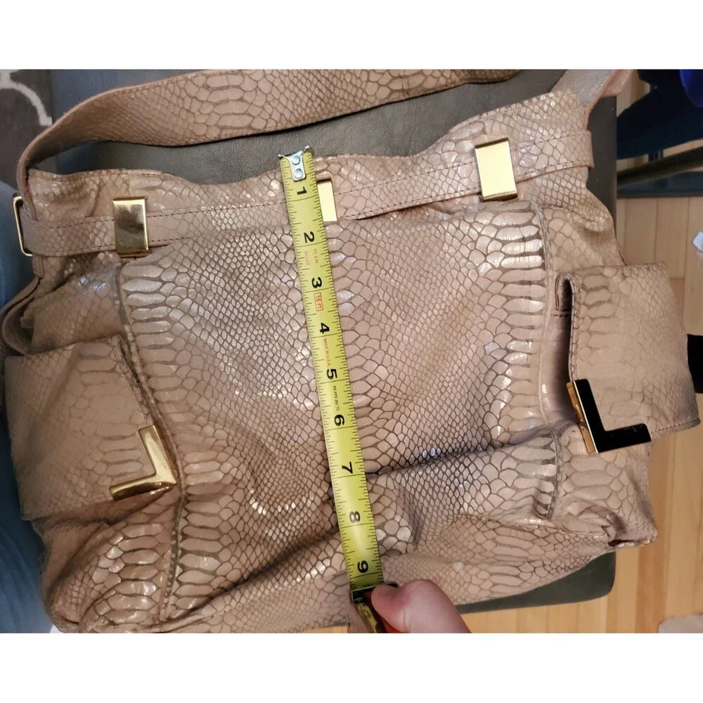 Michael Kors Fulton Hobo Bag Beige Python Embossed Leather Shoulder Purse Gold H